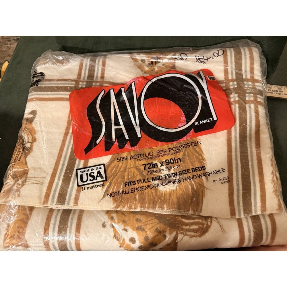 Savoy Tiger Print Blanket 72" X 90" Fits‎ Full/Twin Size Beds 100% Polyester NOS